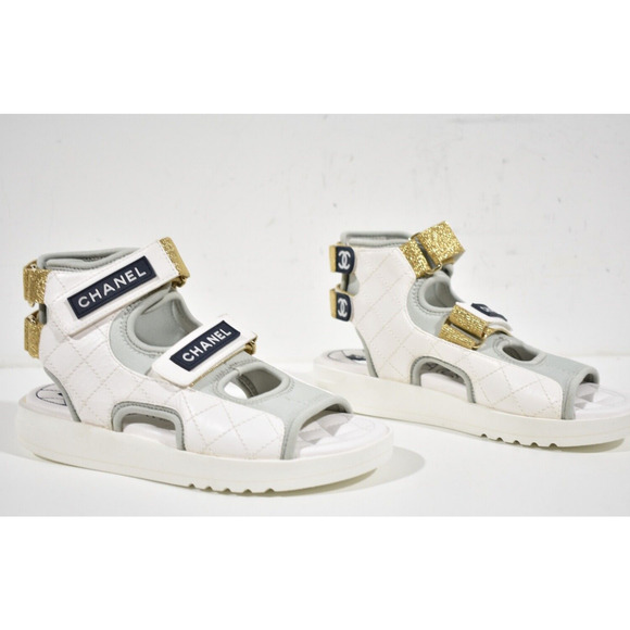 Chanel 21P White Grey Cocomark CC Logo Mule Slide Flat Teva Dad Sport Sandal 36 - Picture 4 of 12